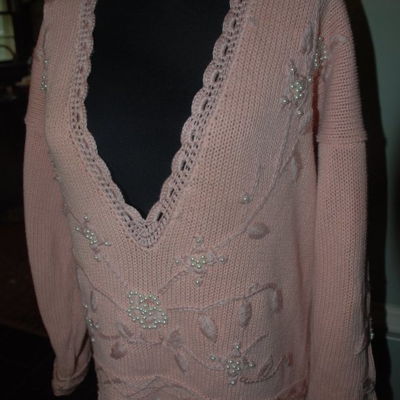 Vintage Pearl Beaded Cotton Sweater - Picture 3 of 6